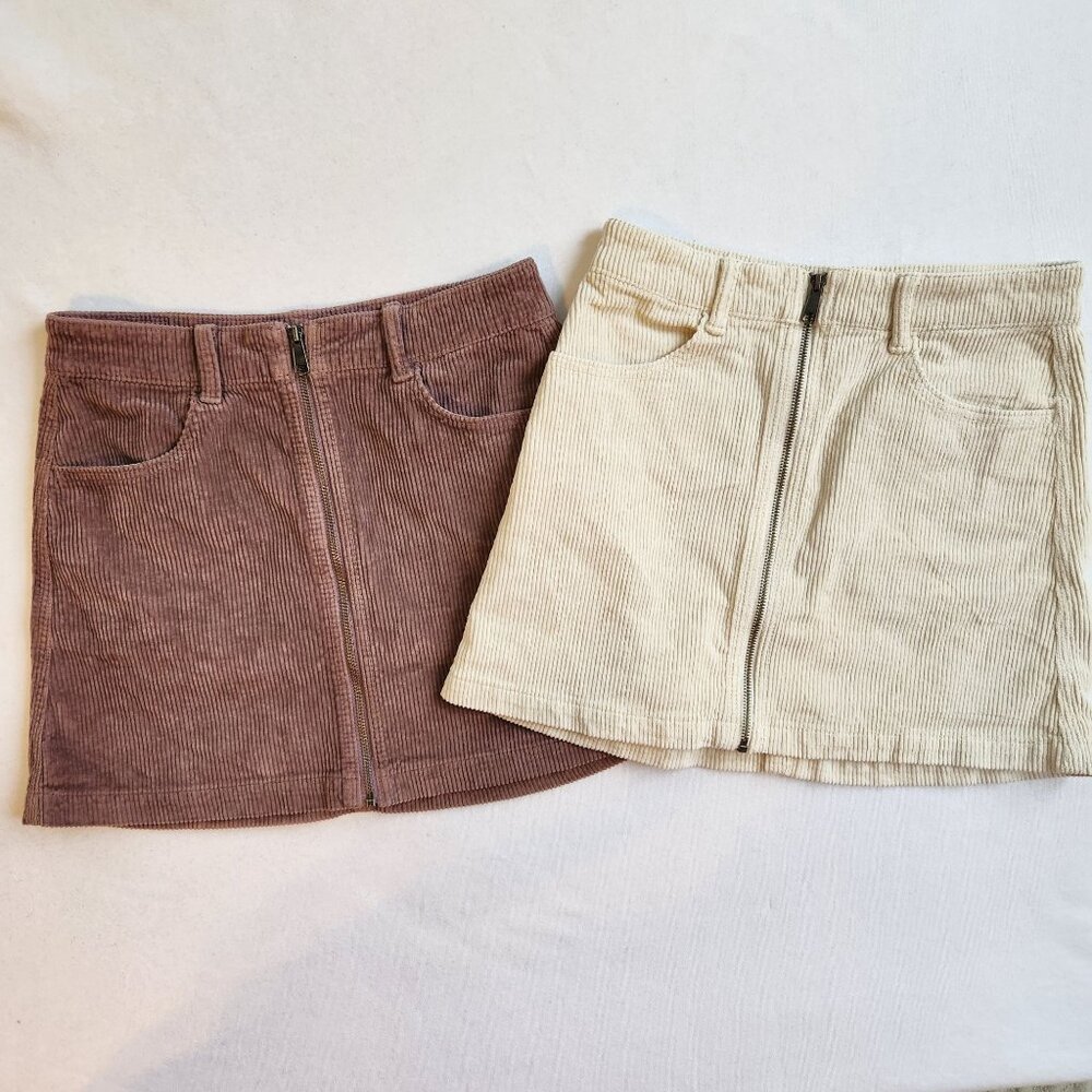 American Eagle Super Hi-Rise A-Line Corduroy Mini Skirt Zipper Mauve Cream Cute